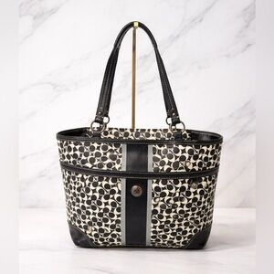 🖤 Coach Chelsea Heritage Stripe Signature Tote F15137 Black White